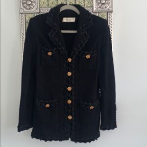 The Knit Couture Vintage Tweed Black Jacket With Gold Buttons